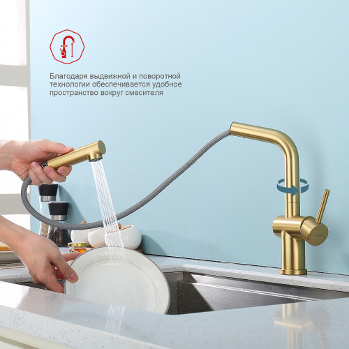 Смеситель для кухни Raglo R86.49.03 Золото матовое латунь