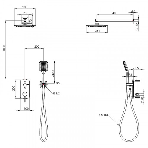 Душевая система Teska Alinda AS2201 Хром нержавеющая сталь встраиваемый