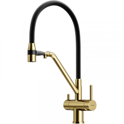 Смеситель для кухни Sancos Dora SC4003BG Золото брашированное Черный латунь