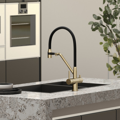 Смеситель для кухни Sancos Dora SC4003BG Золото брашированное Черный латунь