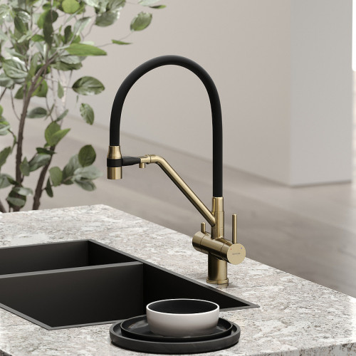 Смеситель для кухни Sancos Dora SC4003BG Золото брашированное Черный латунь