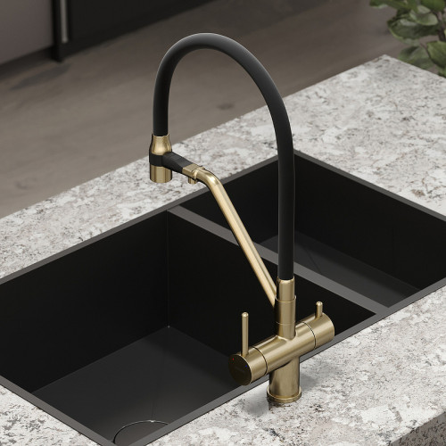 Смеситель для кухни Sancos Dora SC4003BG Золото брашированное Черный латунь