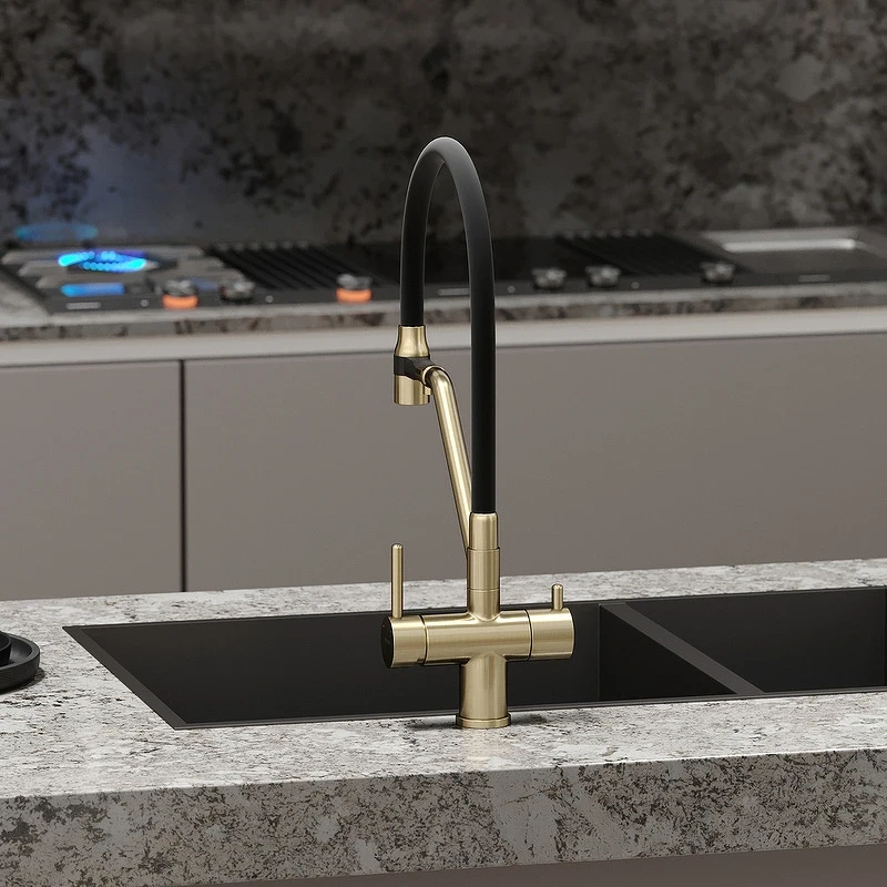 Смеситель для кухни Sancos Dora SC4003BG Золото брашированное Черный латунь