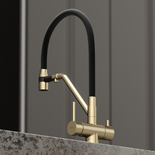 Смеситель для кухни Sancos Dora SC4003BG Золото брашированное Черный латунь