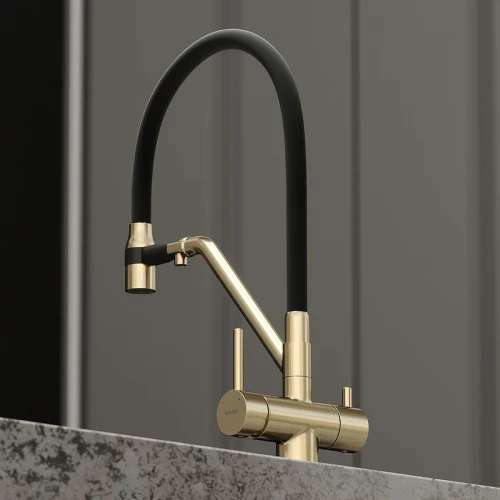 Смеситель для кухни Sancos Dora SC4003BG Золото брашированное Черный латунь