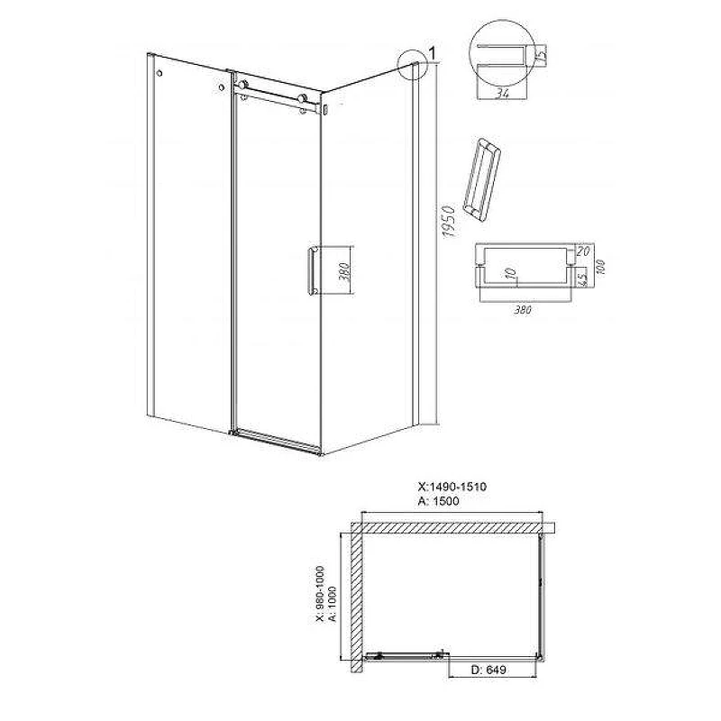 Душевой уголок Grossman Classic 150x100 120.K33.04.1510.10.00 профиль Хром стекло прозрачное