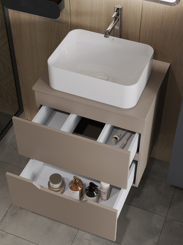 Тумба с раковиной Orange Line 60 Li-60TuLMDF+B02-460W подвесная Латте матовый МДФ / ЛДСП