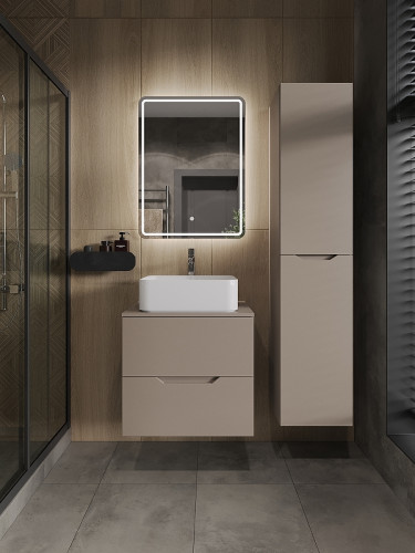 Тумба с раковиной Orange Line 60 Li-60TuLMDF+B02-460W подвесная Латте матовый МДФ / ЛДСП