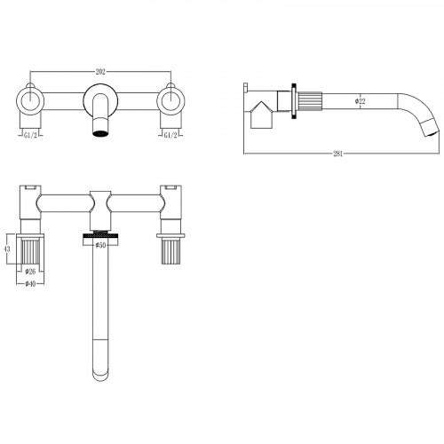 Смеситель для раковины Boheme Elegante 152-2-MG-EL Золото матовое латунь встраиваемый