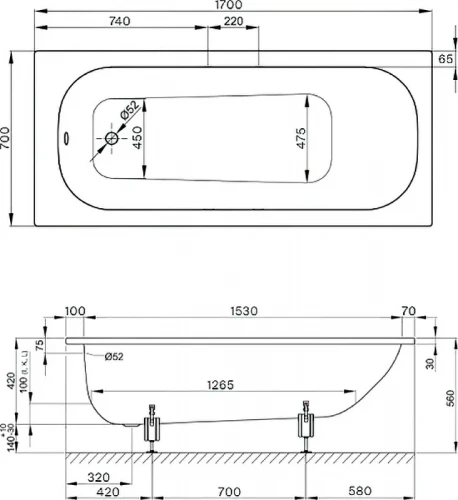 Стальная ванна Bette Form 170х70 2945-000ADARPLUS с антискользящим покрытием