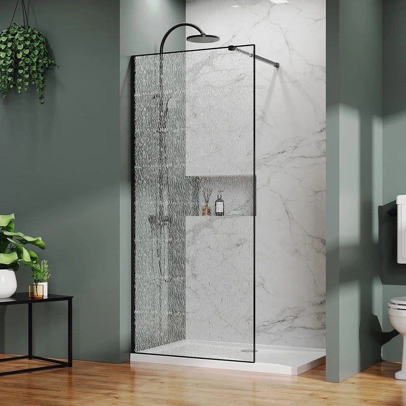 Душевая перегородка Azario Walk-In 120 AZ-275-120-MВ-CBR профиль Черный матовый стекло с узором Битое стекло