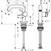 Смеситель для раковины Hansgrohe Tecturis S 73320140 Шлифованная бронза латунь