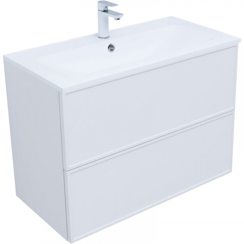 Тумба под раковину Aquanet Арт 90 313256 подвесная Белая матовая МДФ / ЛДСП