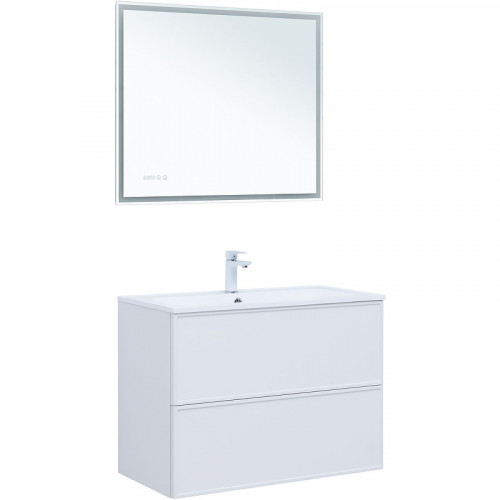 Тумба под раковину Aquanet Арт 90 313256 подвесная Белая матовая МДФ / ЛДСП