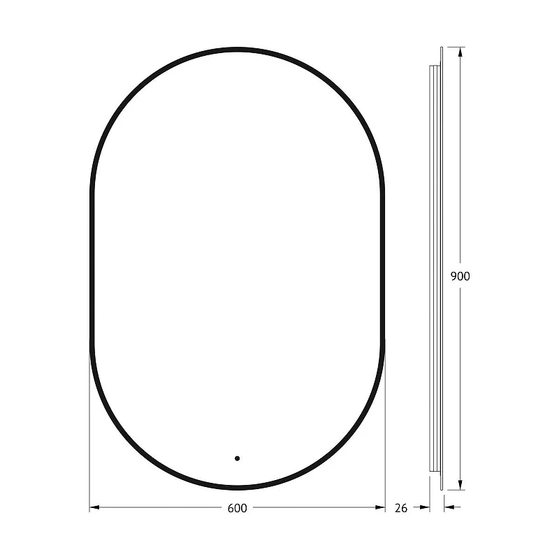 Зеркало Defesto Aura 60х90 DF 2935R с подсветкой 25W-3000K/ИК - выключатель/Теплый белый свет/Черная рама