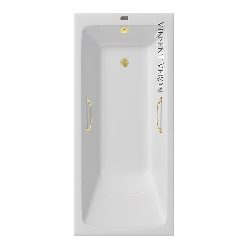 Чугунная ванна Vinsent Veron Kingston 180x80 VKN1808050H/VH0012MGD цвет Белый с квадратными ручками матовое золото