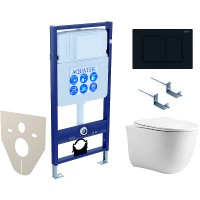 Комплект унитаза с инсталляцией Aquatek Set Aquatek Классик cm-012 4в1 с сиденьем Микролифт и Черной матовой клавишей смыва фарфор подвесной