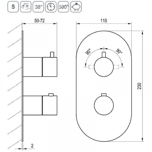 Смеситель для душа Ravak Espirit ES 063.00CR.O2 X070206 с термостатом Хром