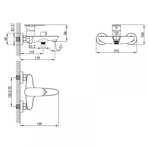 Смеситель для ванны AWP Narbus S0214C цвет Хром