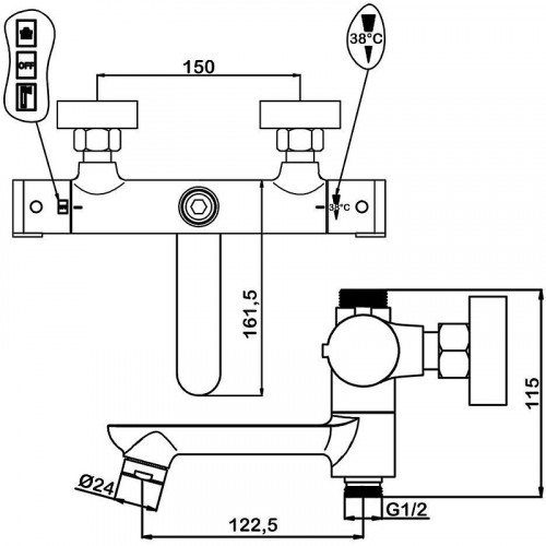 Смеситель для ванны Swedbe Hermes 9042 с термостатом Хром латунь на стену