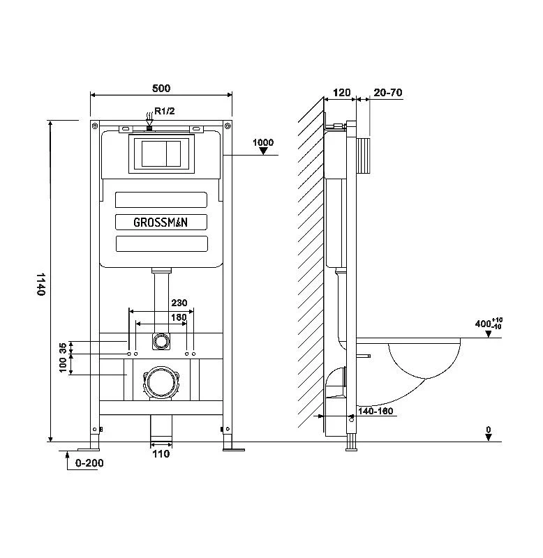 Унитаз с инсталляцией Grossman Cosmo 97.4447S.02.100 цвет Белый глянцевый с сиденьем Микролифт с клавишей смыва цвет Хром
