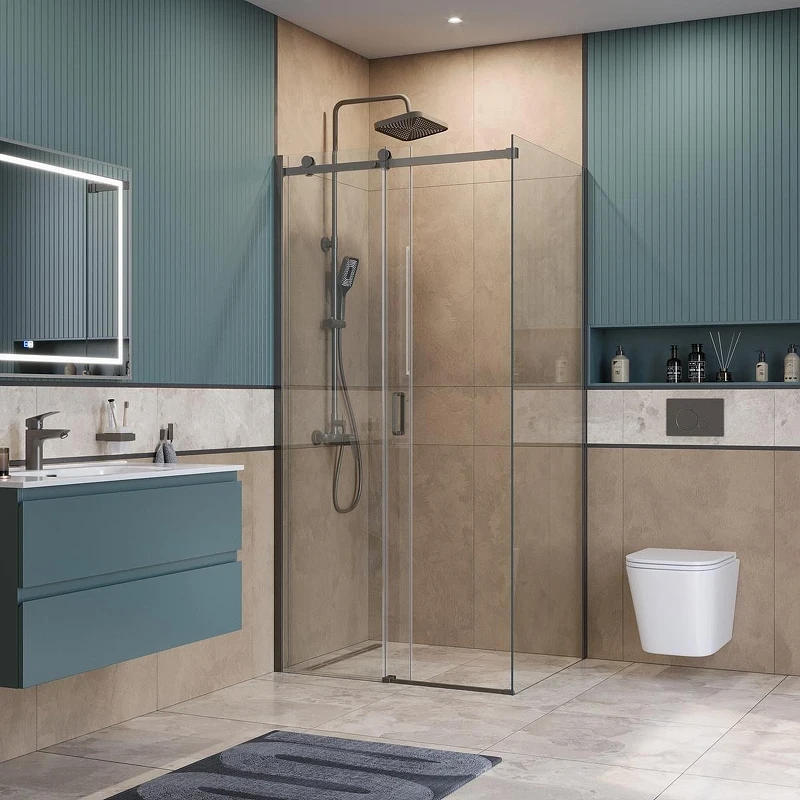 Душевой уголок BelBagno Soft Close-2 100x90 SOFT_CLOSE-2-AH-1-100/90-C-GM профиль Оружейная сталь стекло прозрачное