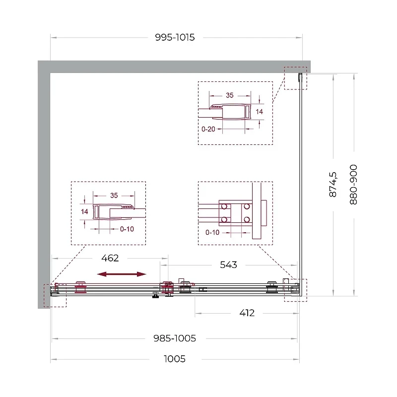 Душевой уголок BelBagno Soft Close-2 100x90 SOFT_CLOSE-2-AH-1-100/90-C-GM профиль Оружейная сталь стекло прозрачное