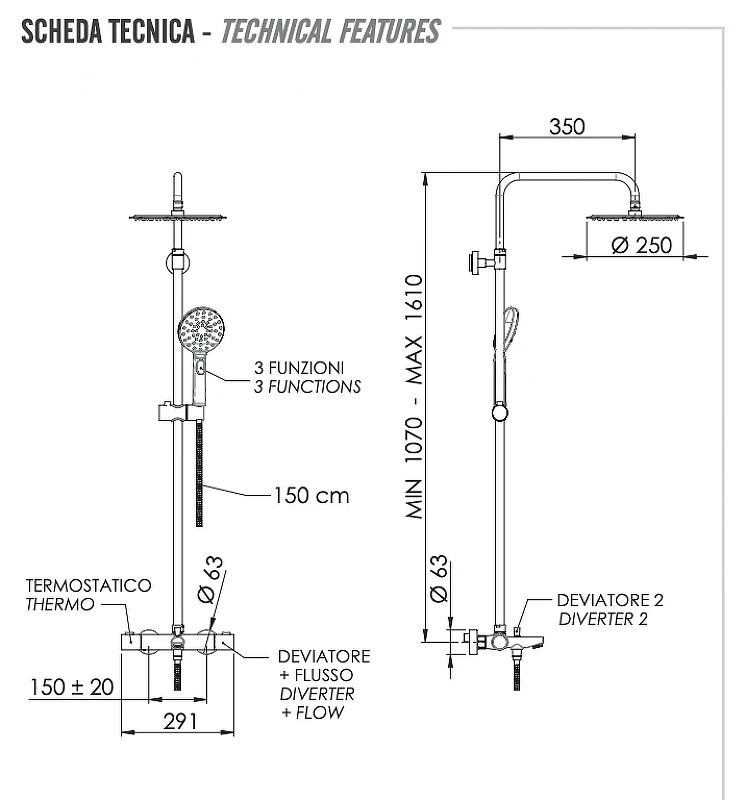 Душевая система Remer Elegance EQ34A8MPUFM25G с термостатом цвет Хром