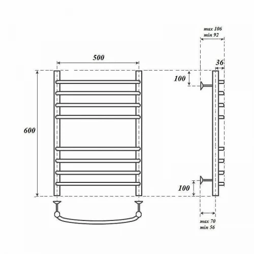 Водяной полотенцесушитель Point Альфа PN05156S П8 500x600 Хром