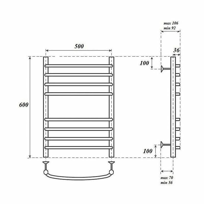 Водяной полотенцесушитель Point Альфа PN05156S П8 500x600 Хром
