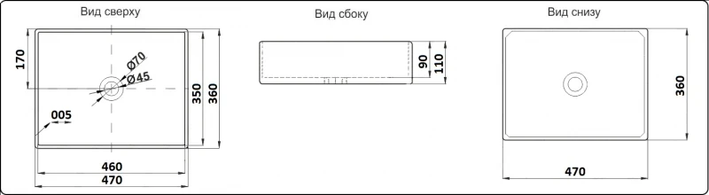 Раковина-чаша CeramaLux 47 9103MB Черная матовая фаянс накладная