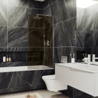Шторка на ванну Maybah Glass MGV-68-5у 600x1400 в узком профиле Хром матовый стекло бронзовое