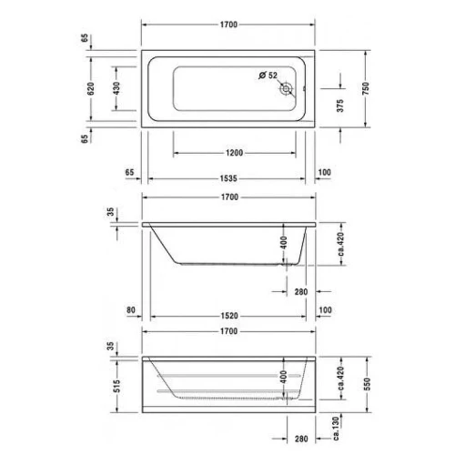 Акриловая ванна Duravit D-Code 170х75 700100000000000 цвет Белый