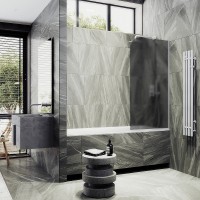 Шторка на ванну Maybah Glass MGV-153-1у 740x1400 в узком профиле Белый стекло графитовое матовое