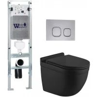 Комплект унитаза с инсталляцией WeltWasser AMBERG 350 ST + HEIMBACH 043 MT-BL + AMBERG RD-CR 10000012222 цвет Черный матовый с сиденьем Микролифт и клавишей смыва цвет Хром