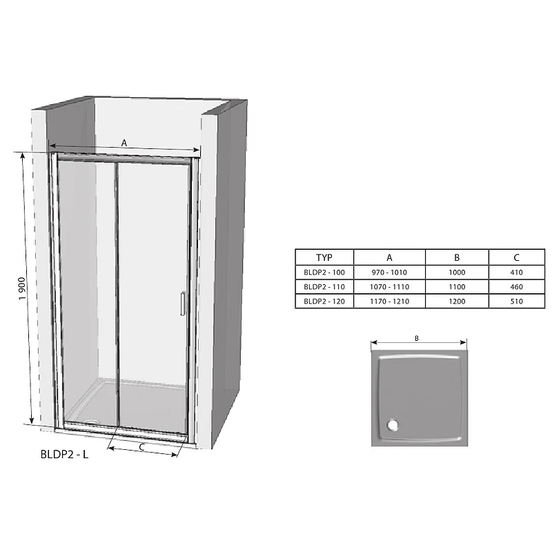 Душевая дверь Ravak Blix BLDP2 110 0PVD0C00Z1 профиль Хром стекло Transparent