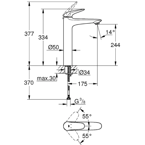 Смеситель для раковины Grohe Eurostyle 23719003 Хром латунь