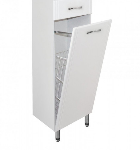 Шкаф пенал Style Line Эко Стандарт 36 с бельевой корзиной Белый глянец МДФ / ЛДСП