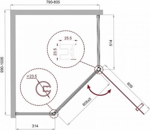 Душевой уголок BelBagno Uno 100х80 UNO-195-PH-1-100/80-C-Cr профиль Хром стекло прозрачное