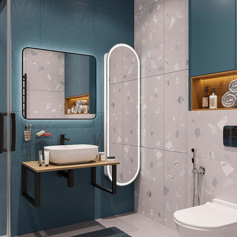 Комплект мебели для ванной DIWO Элиста 80 подвесной цвет Черный муар Светлое дерево