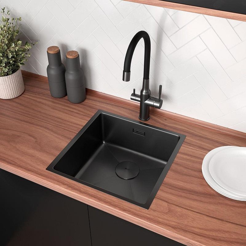 Кухонная мойка Lemark Olanga 440 9932124 цвет Черный матовый