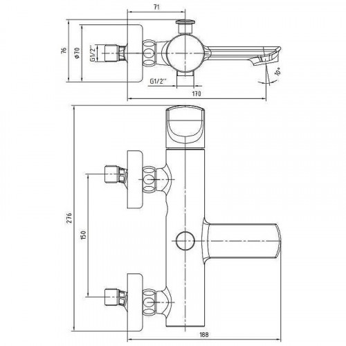 Смеситель для ванны E.C.A. Myra 104502470EX Черный глянец латунь на стену