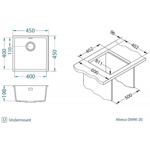 Кухонная мойка Alveus Granital Omni 20 Terra G22 450x450x198 1150046 Песчаная