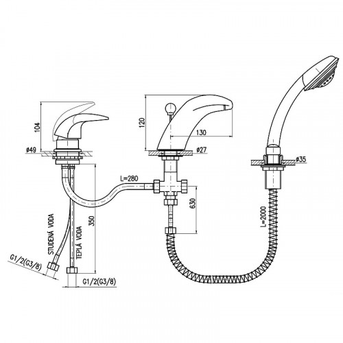 Смеситель на борт ванны Rav Slezak Dunaj D471.5S Хром латунь