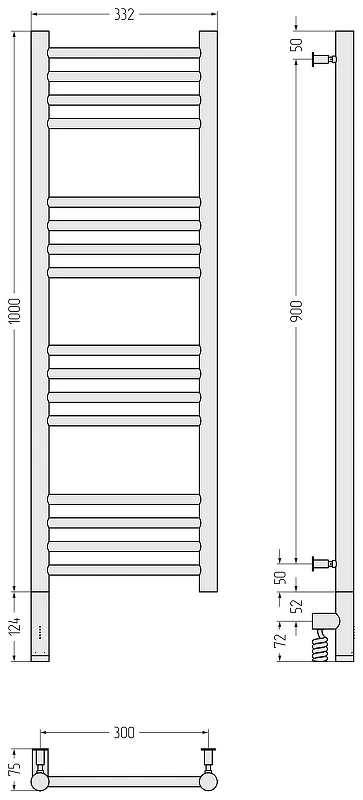 Электрический полотенцесушитель Сунержа Богема 3.0 прямая 100x30 31-5804-1030 цвет Матовый чёрный