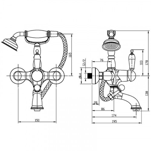Смеситель для ванны Boheme Tradizionale Oro 283-MR-W Золото латунь на стену