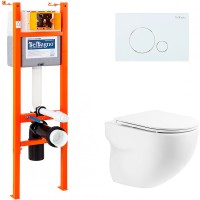Комплект унитаза с инсталляцией BelBagno Onda BB066CHR/BB870SC/BB004-40 EXPERT/BB014-SR-BIANCO с сиденьем Микролифт и Белой клавишей смыва фаянс подвесной