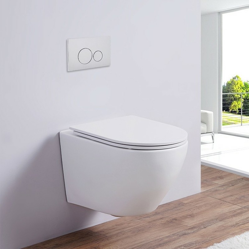 Комплект унитаза CeramaLux 2197 с инсталляцией Berges Novum L5 040215 с сиденьем Микролифт и Черной матовой клавишей смыва фаянс подвесной