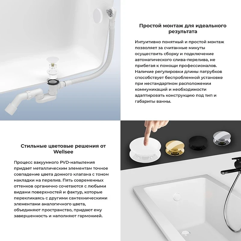 Слив-перелив Wellsee Useful Extras 231913000 click-clack цвет Белый матовый