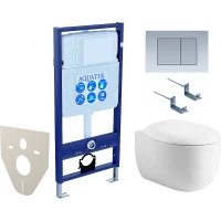 Комплект унитаза с инсталляцией Aquatek Set Aquatek Альтаир cm-011 4в1 с сиденьем Микролифт и клавишей смыва Хром матовый фарфор подвесной